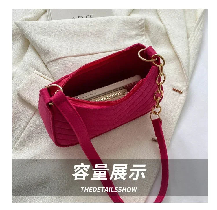 Autumn Trend Line Lightweight Shoulder Bag Crocodile Felt Small Square Bag Women's New Leisure Chain Purses and Handbags