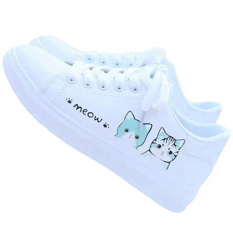 Women Casual Shoes Printed summer Women Pu Shoes Cute Cat  Shoes