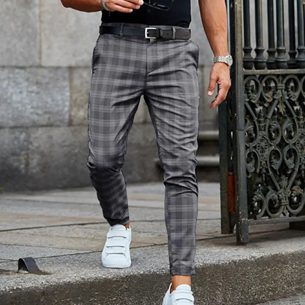 Men's Slim-Fit Plaid Trousers – Classic Checkered Pants for Stylish Looks