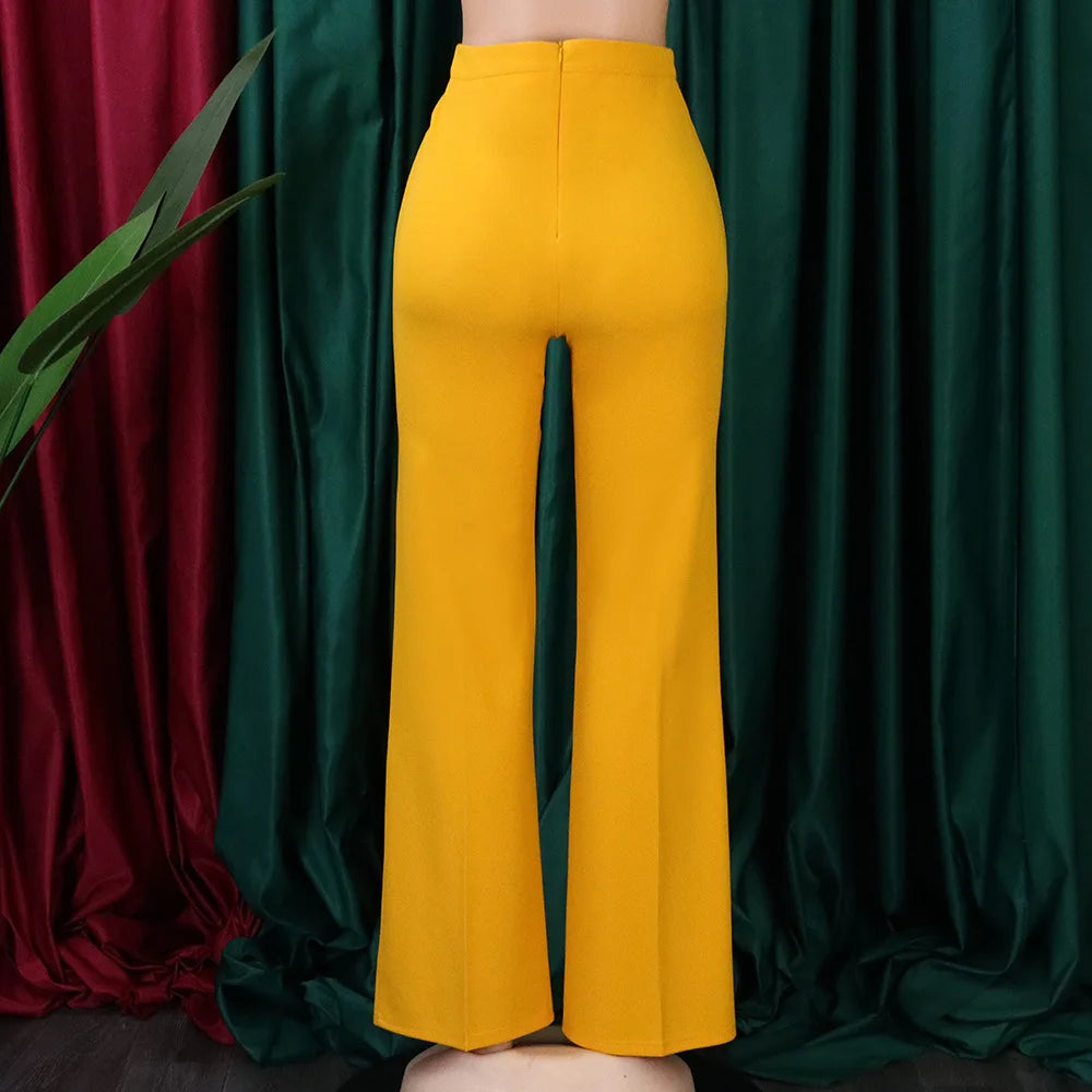 Women’s Shiny Yellow High-Waist Capris - Office & Summer Trousers