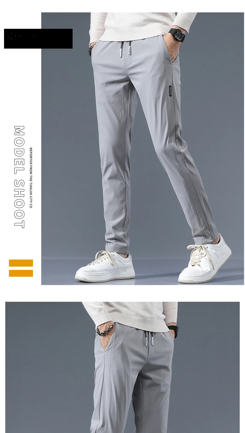 Stretch Casual Pants Men Classic Lightweight Slim Fit Trousers for Men Summer Straight Drawstring Joggers Solid khaki Pants Male