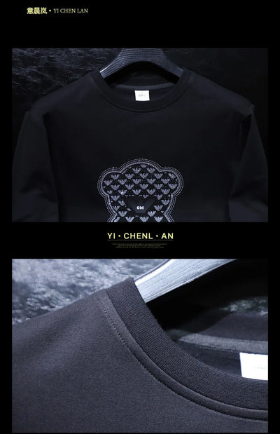 Trend Men Hoodies Hot Rhinestone Designer O-neck Pullover Autumn Winter Male Wear Fashion Neutral Style Sweater Man Clothing 4XL