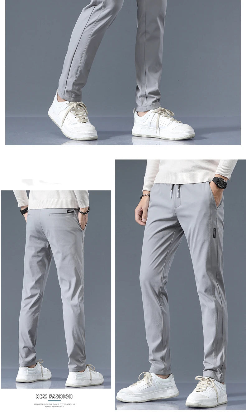 Stretch Casual Pants Men Classic Lightweight Slim Fit Trousers for Men Summer Straight Drawstring Joggers Solid khaki Pants Male