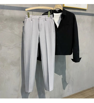 2024 Autumn Men's Casual Pants Suit Pant Slim Fit Work Elastic Waist Jogging Business Trousers Male Black Plus Size 40 42