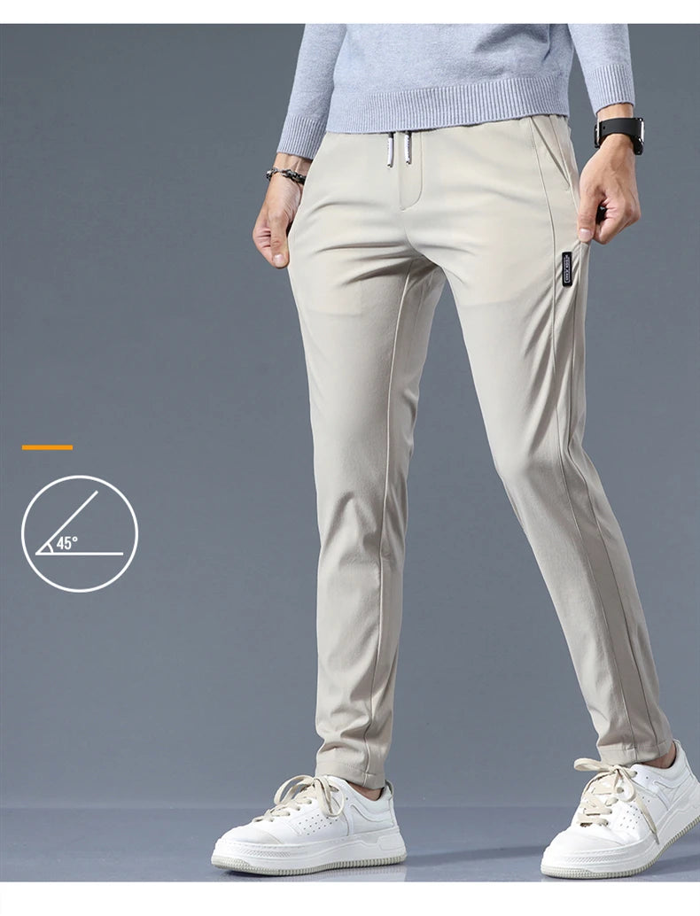 Stretch Casual Pants Men Classic Lightweight Slim Fit Trousers for Men Summer Straight Drawstring Joggers Solid khaki Pants Male