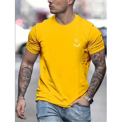 Funny Smily Face Print Tshirt Men Summer Casual Round Neck Short Sleeve Clothes Harajuku Unisex Polyester Tee Streetwear Tops