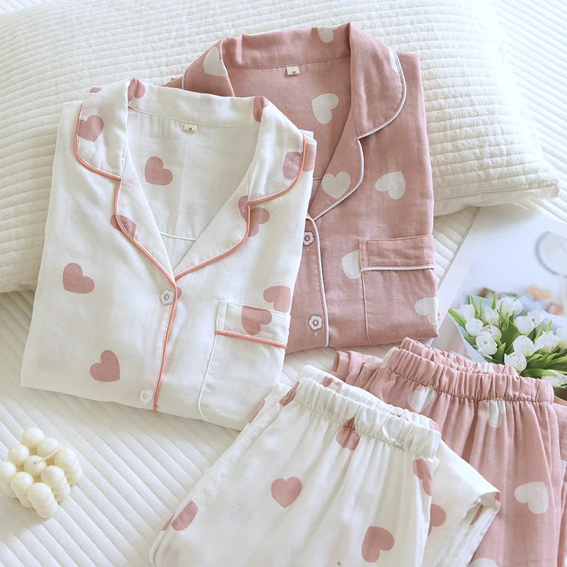 New Spring and Autumn Pajama Set Women's 100% Cotton Long Sleeve Pants Two Piece Love Lovely Sweet Home Furnishing Set