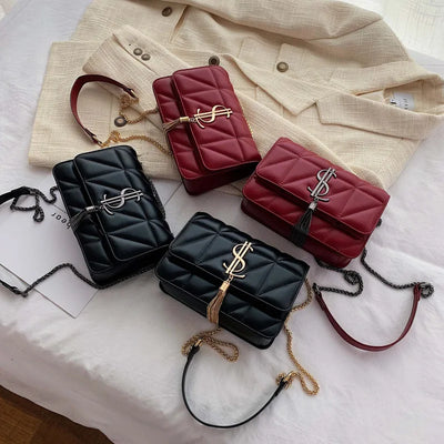 Luxury Brand Handbag Fashion Simple Tassel Square Bag Girl Pu Leather Women Designer Handbags Lock Shoulder Messenger Bags