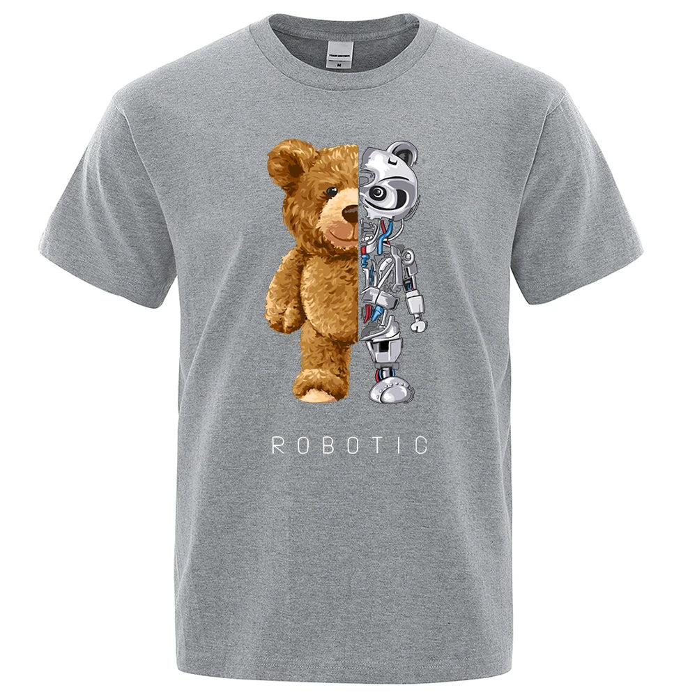 New Funny Ted Bear Robot Tshirt Robotic Bear Shirt Casual Clothes Men Fashion Clothing Cotton T-Shirt Tee Top Oversized Loose