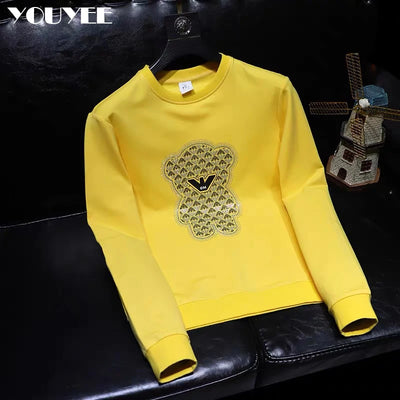 Trend Men Hoodies Hot Rhinestone Designer O-neck Pullover Autumn Winter Male Wear Fashion Neutral Style Sweater Man Clothing 4XL