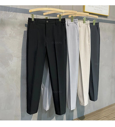 2024 Autumn Men's Casual Pants Suit Pant Slim Fit Work Elastic Waist Jogging Business Trousers Male Black Plus Size 40 42