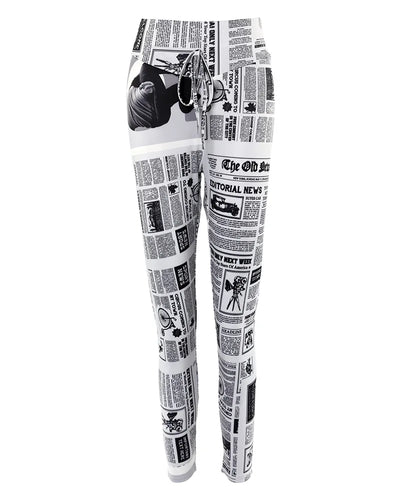 2024 Spring Summer New Women's Clothing Newspaper Printing High Waist Tight Fitness Yoga Pants Leggings Pant Trousers