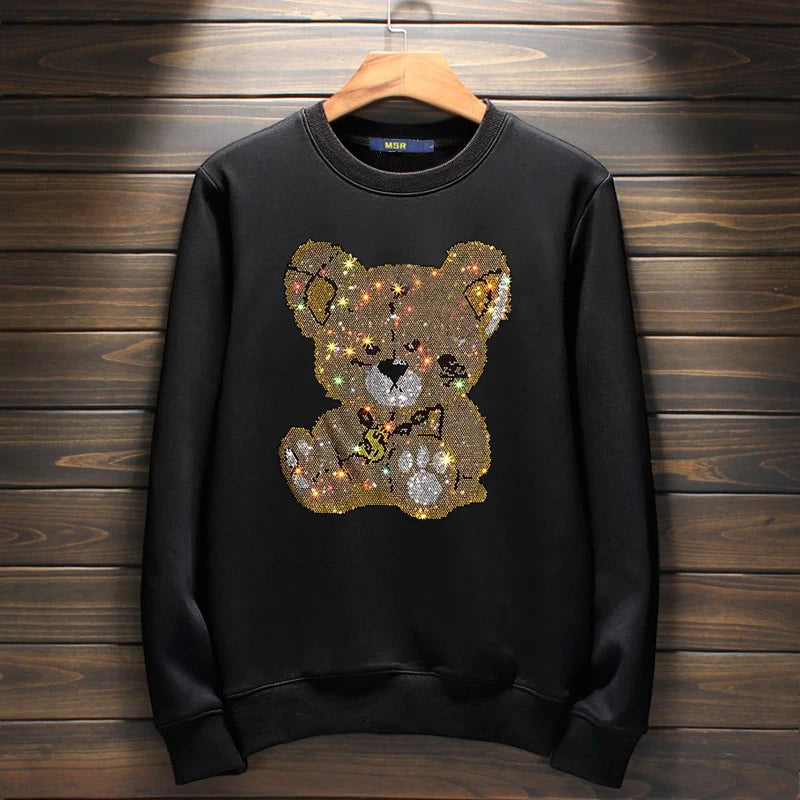 Trend Men Hoodies Hot Rhinestone Designer O-neck Pullover Autumn Winter Male Wear Fashion Neutral Style Sweater Man Clothing