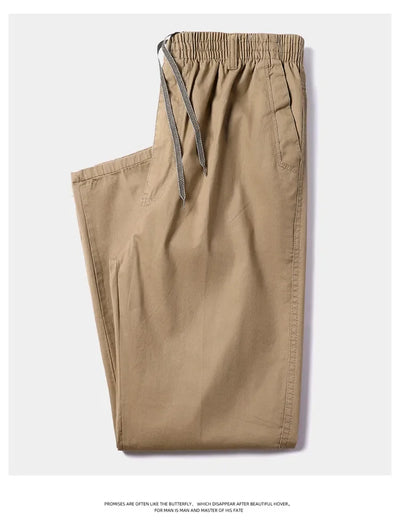 Men's 100% Cotton Sunwashed Pants, Standard Fit, Men Straight Cargo Trousers, Casual Pants, Monochromatic, Elastic Waist