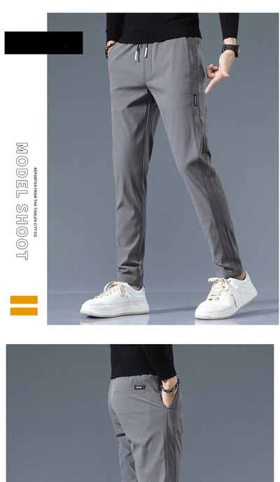 Stretch Casual Pants Men Classic Lightweight Slim Fit Trousers for Men Summer Straight Drawstring Joggers Solid khaki Pants Male