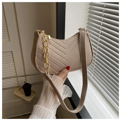 Autumn Trend Line Lightweight Shoulder Bag Crocodile Felt Small Square Bag Women's New Leisure Chain Purses and Handbags