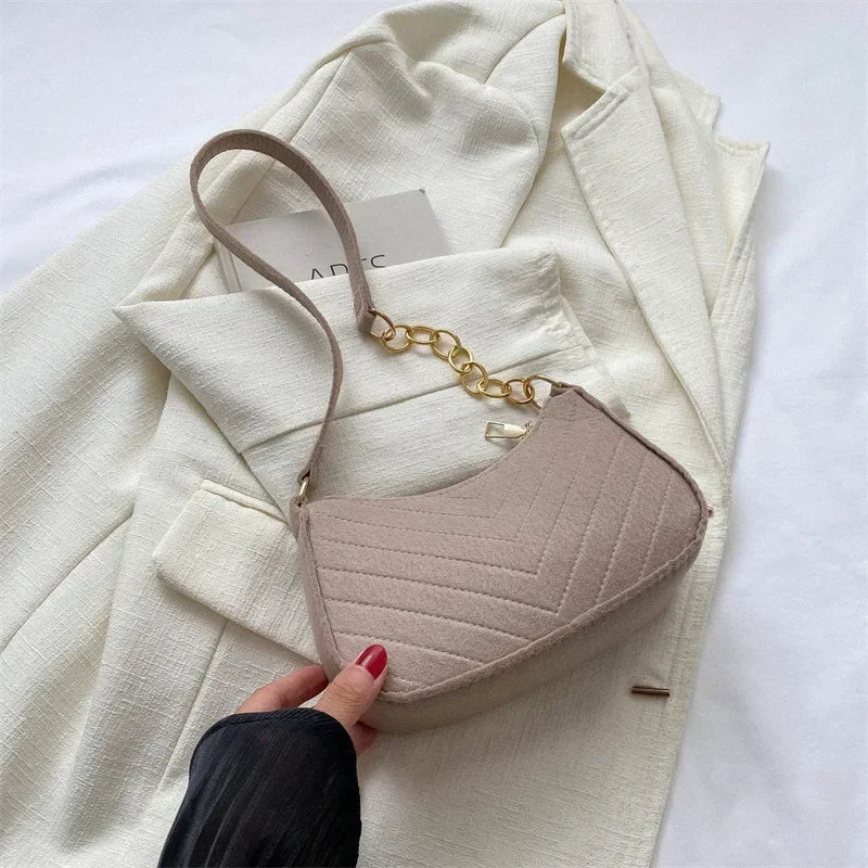 Autumn Trend Line Lightweight Shoulder Bag Crocodile Felt Small Square Bag Women's New Leisure Chain Purses and Handbags