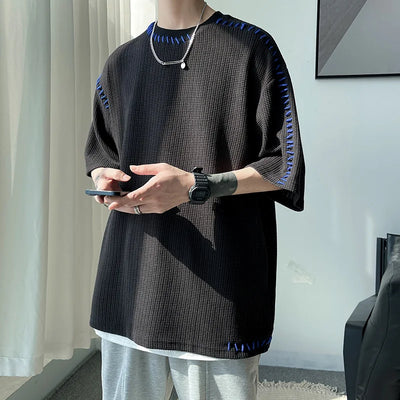 Men Summer Quality T Shirts Manual Suture Harajuku Casual Tshirt For Male 2023 New Neutral Oversize Tees Short Sleeve Tops