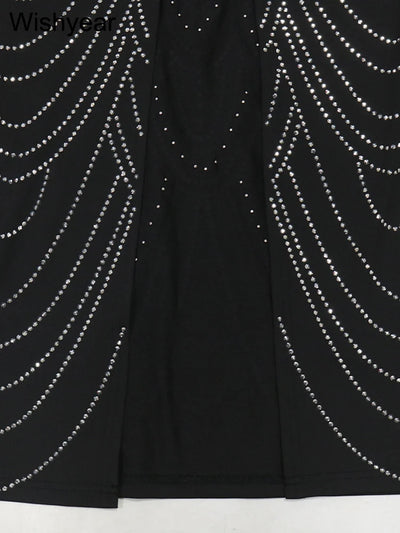 New Luxury Sparkly Crystal Rhinestone Pearl Evening Gown