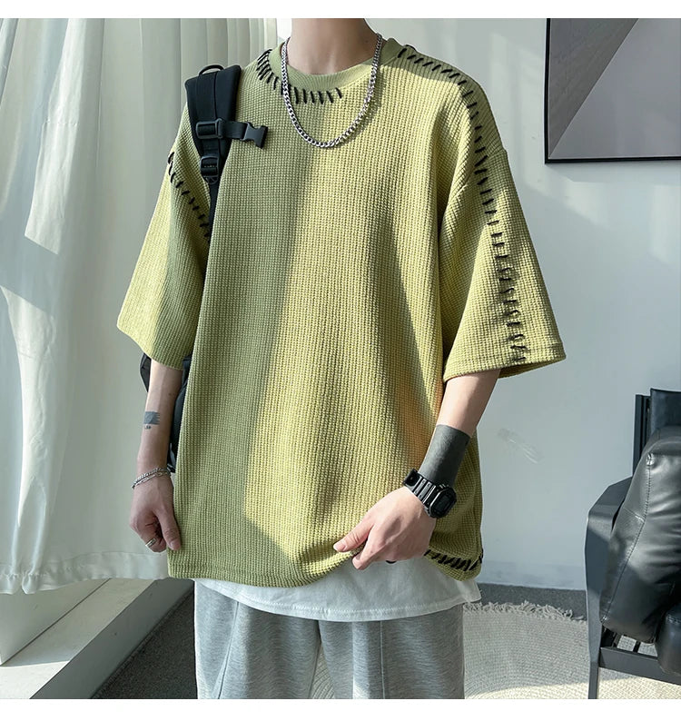 Men Summer Quality T Shirts Manual Suture Harajuku Casual Tshirt For Male 2023 New Neutral Oversize Tees Short Sleeve Tops