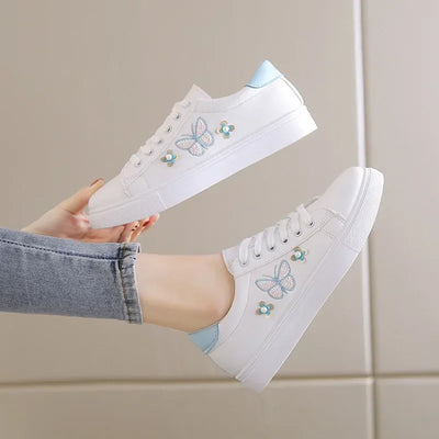 New Women's Sneakers Butterfly Embroidered Flats Women's Outdoor Running Vulcanized Shoes Breathable Women's Shoes Zapatos Mujer