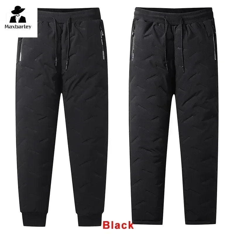 Winter Down Cotton Pants Men's Casual Waterproof Zipper Pocket Thickened Wool Warm Pants Jogger Outdoor Cold-proof Ski Pants 7XL