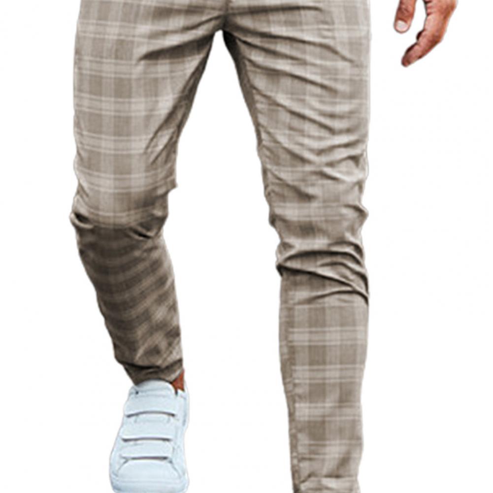 Men's Slim-Fit Plaid Trousers – Classic Checkered Pants for Stylish Looks