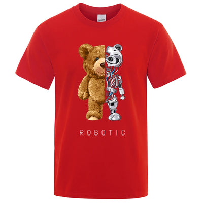 New Funny Ted Bear Robot Tshirt Robotic Bear Shirt Casual Clothes Men Fashion Clothing Cotton T-Shirt Tee Top Oversized Loose