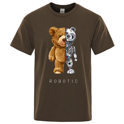 New Funny Ted Bear Robot Tshirt Robotic Bear Shirt Casual Clothes Men Fashion Clothing Cotton T-Shirt Tee Top Oversized Loose