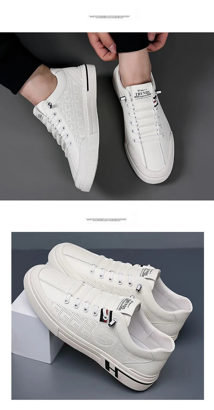 Men Sneakers 2024 Autumn New Embossed Breathable White Shoes Trendy Thick Soled Student Comfort Sports Leisure Skateboard Shoes