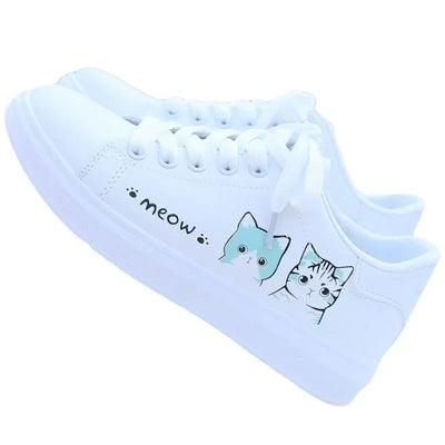 Women Casual Shoes Printed summer Women Pu Shoes Cute Cat  Shoes