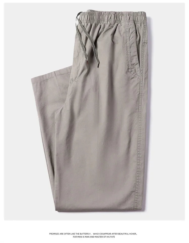 Men's 100% Cotton Sunwashed Pants, Standard Fit, Men Straight Cargo Trousers, Casual Pants, Monochromatic, Elastic Waist