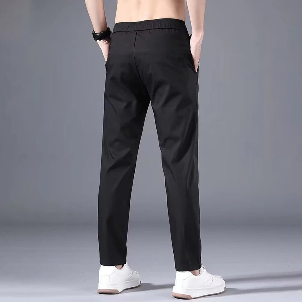 Fashion Men's Slim Fit Pants Solid Color Stretch Chino Trousers Casual Flat Front Flex Classic Full Pants Men Clothing