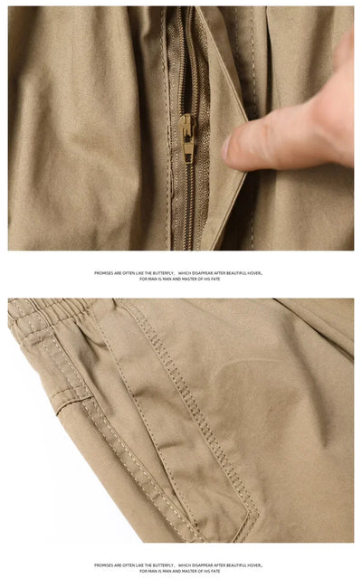 Men's 100% Cotton Sunwashed Pants, Standard Fit, Men Straight Cargo Trousers, Casual Pants, Monochromatic, Elastic Waist