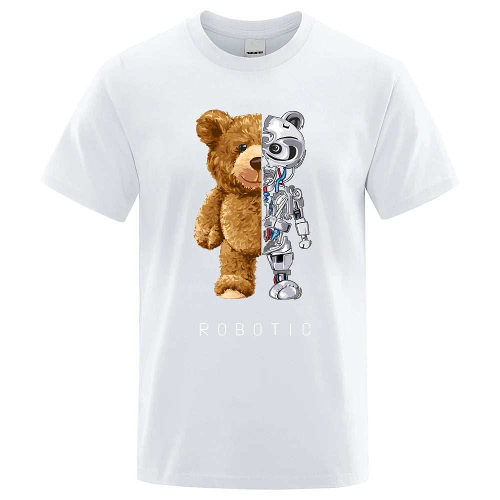 New Funny Ted Bear Robot Tshirt Robotic Bear Shirt Casual Clothes Men Fashion Clothing Cotton T-Shirt Tee Top Oversized Loose