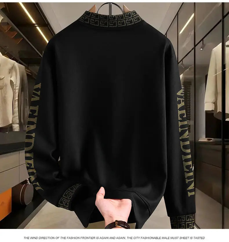 Fashion Hip Hop Half High Collar Sweatshirts Luxury Printing Fashion Versatile Pullover Hoodie Social Nightclub Men Clothing