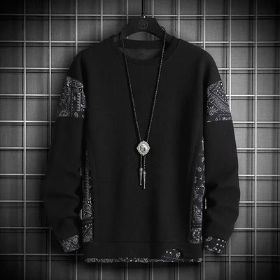 Men's Black Bandana Patchwork Sweatshirt | Stylish Casual Streetwear