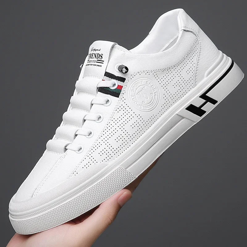 Men Sneakers 2024 Autumn New Embossed Breathable White Shoes Trendy Thick Soled Student Comfort Sports Leisure Skateboard Shoes