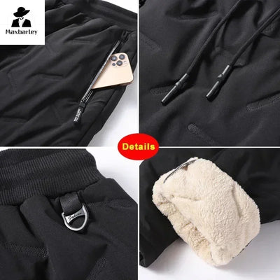 Winter Down Cotton Pants Men's Casual Waterproof Zipper Pocket Thickened Wool Warm Pants Jogger Outdoor Cold-proof Ski Pants 7XL