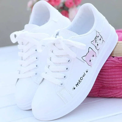 Women Casual Shoes Printed summer Women Pu Shoes Cute Cat  Shoes