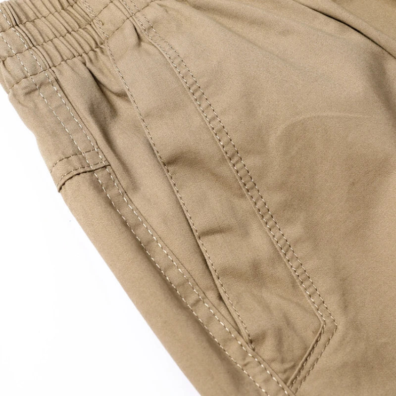 Men's 100% Cotton Sunwashed Pants, Standard Fit, Men Straight Cargo Trousers, Casual Pants, Monochromatic, Elastic Waist