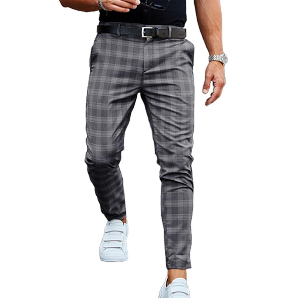 Men's Slim-Fit Plaid Trousers – Classic Checkered Pants for Stylish Looks