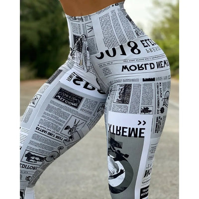 2024 Spring Summer New Women's Clothing Newspaper Printing High Waist Tight Fitness Yoga Pants Leggings Pant Trousers