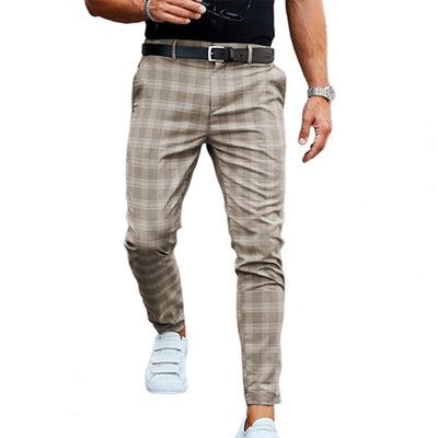 Men's Slim-Fit Plaid Trousers – Classic Checkered Pants for Stylish Looks