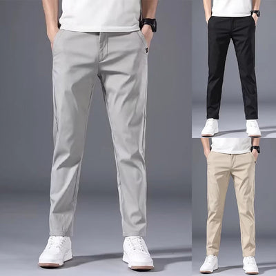 Fashion Men's Slim Fit Pants Solid Color Stretch Chino Trousers Casual Flat Front Flex Classic Full Pants Men Clothing