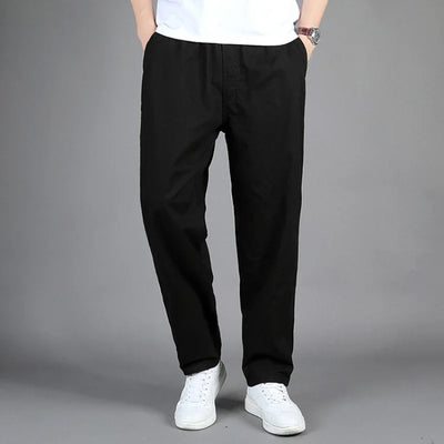 Men's 100% Cotton Sunwashed Pants, Standard Fit, Men Straight Cargo Trousers, Casual Pants, Monochromatic, Elastic Waist