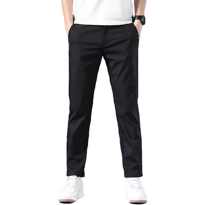 Fashion Men's Slim Fit Pants Solid Color Stretch Chino Trousers Casual Flat Front Flex Classic Full Pants Men Clothing