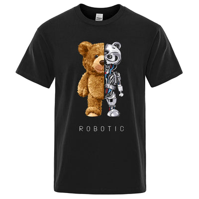 New Funny Ted Bear Robot Tshirt Robotic Bear Shirt Casual Clothes Men Fashion Clothing Cotton T-Shirt Tee Top Oversized Loose