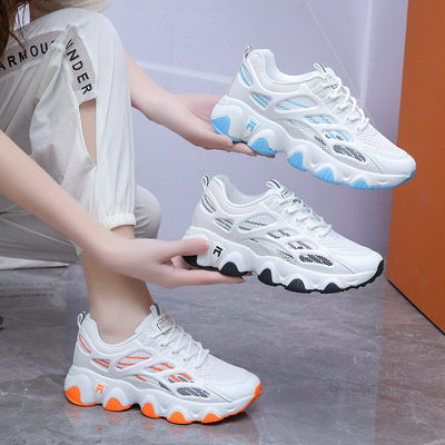 Women's Sneakers Lace-up Mesh Running Sports Shoes Wave Sole Flats Shoes